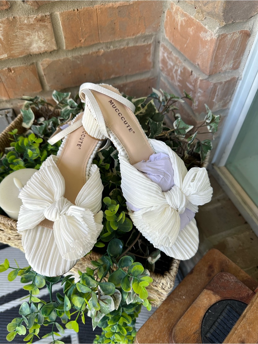 Cream Bow Slingback Mules